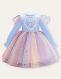 Unicorn Rainbow Sequin Gauze Princess Dress - CCMOM