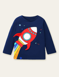 Unisex Rainbow Rocket Printed Long Sleeve T-shirt