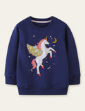 Unisex Unicorn Appliqu¨¦ Moon Embroidery Sweatshirt